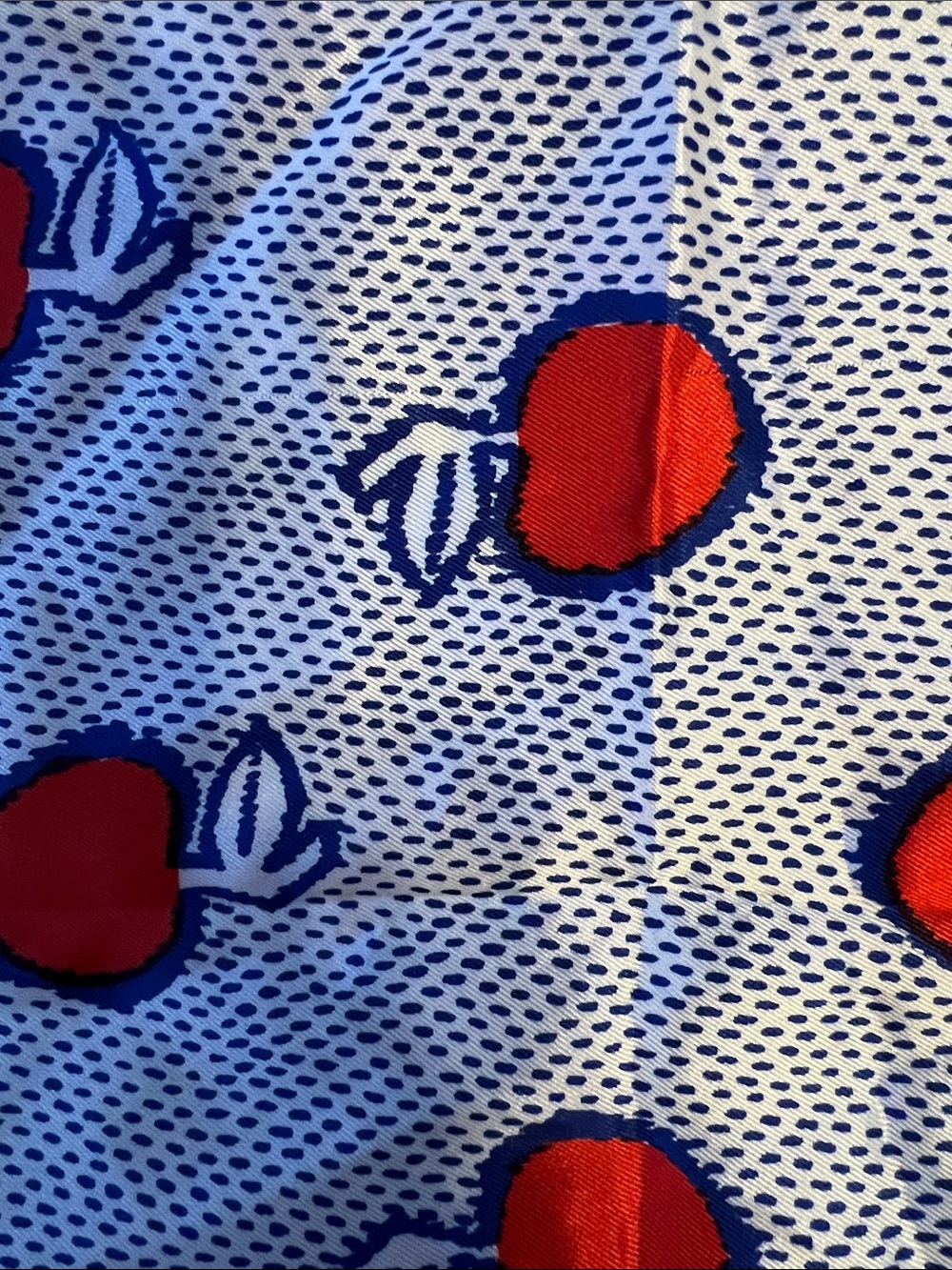 Vintage RARE  Vera Neumann Blue & Red Apple Print Scarf - 22" x 22" 1970’s - Picture 4 of 7